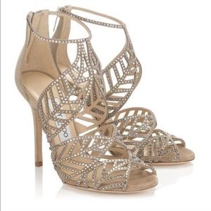Jimmy Choo Kallai Swarovski Crystal Leaf Heels 39